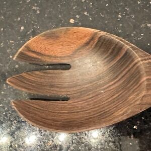 Handcrafted Wood and Stone Salad Serving Fork Dark Grain Wood Travertine Handle